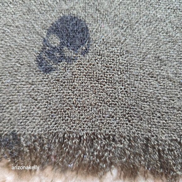 Mossimo Lightweight Wool Woven Scarf Olive Green Black Skulls - Picture 12 of 14